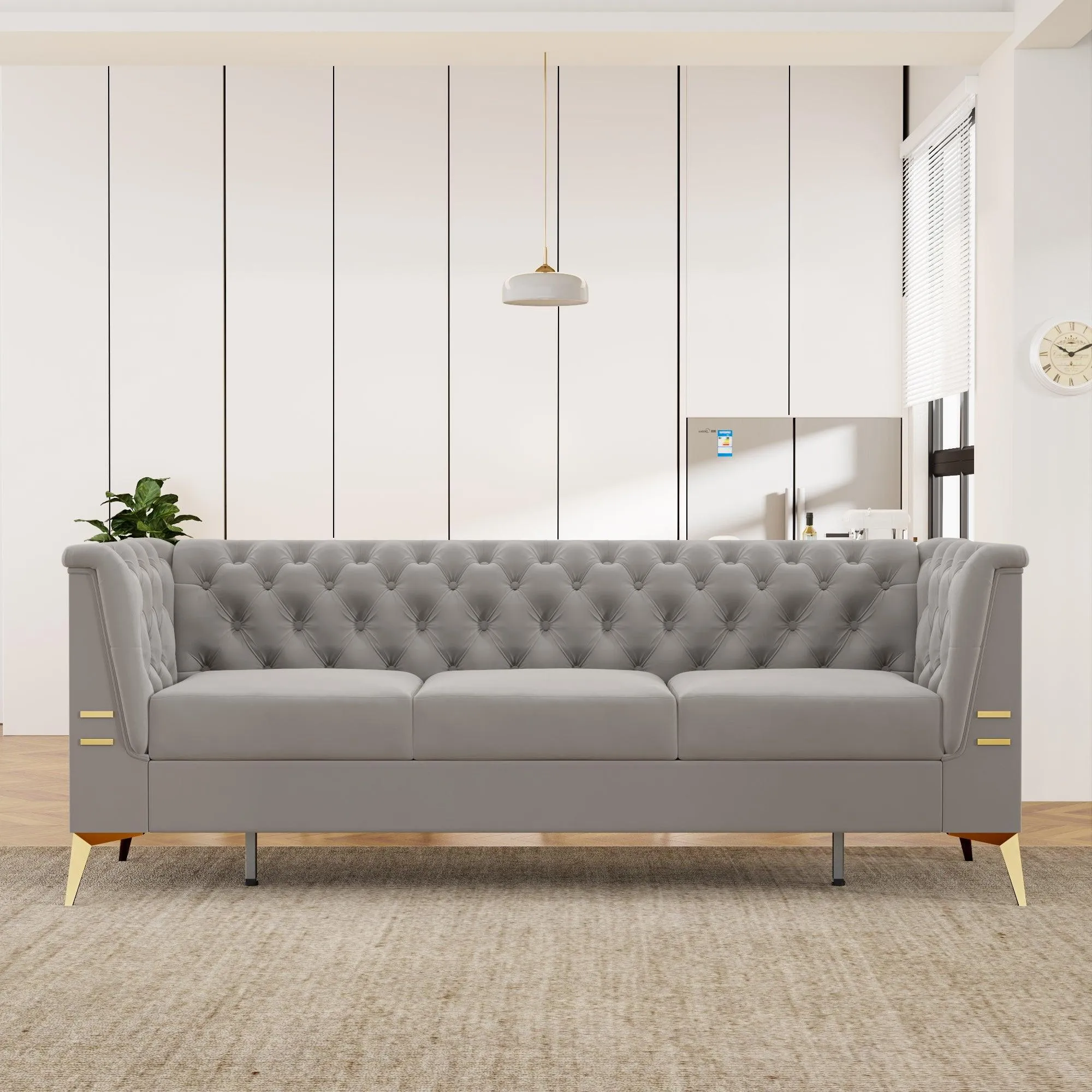 82.7" Modern Velvet Living Room Chesterfield Design Wide Sofa