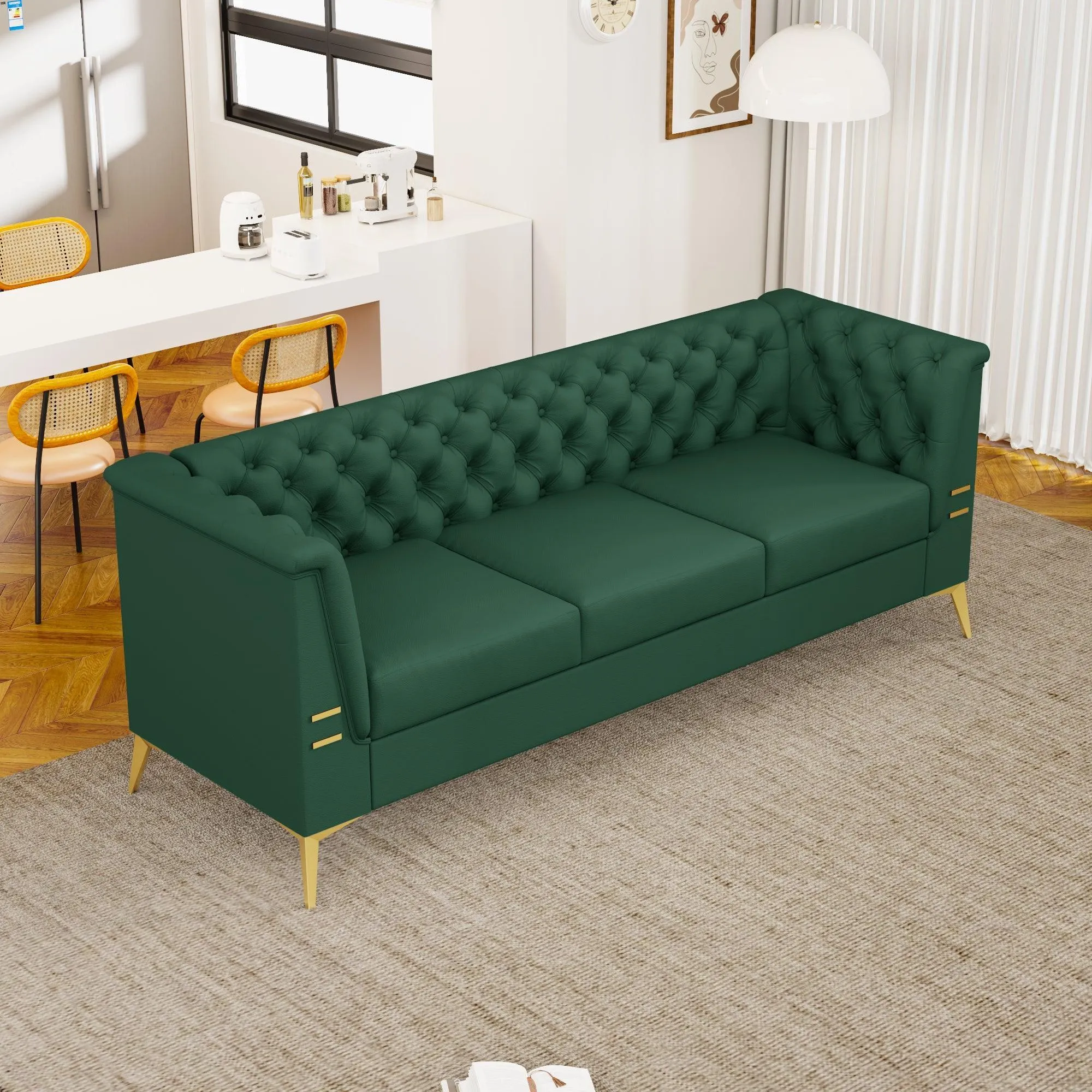 82.7" Modern Velvet Living Room Chesterfield Design Wide Sofa