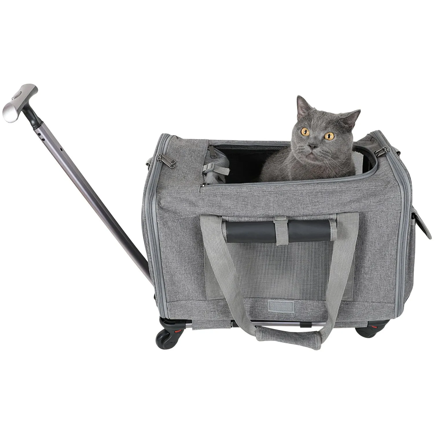 Airline Approved Rolling Pet Carrier with Telescopic Handle Shoulder Strap