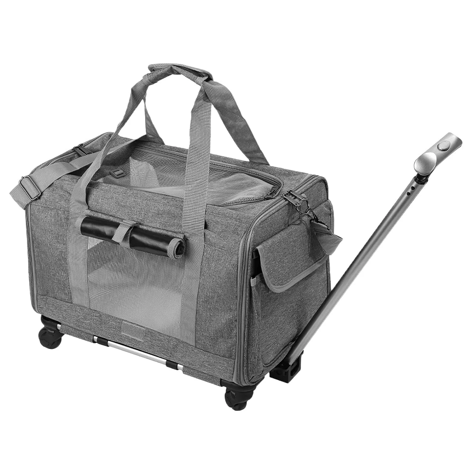 Airline Approved Rolling Pet Carrier with Telescopic Handle Shoulder Strap