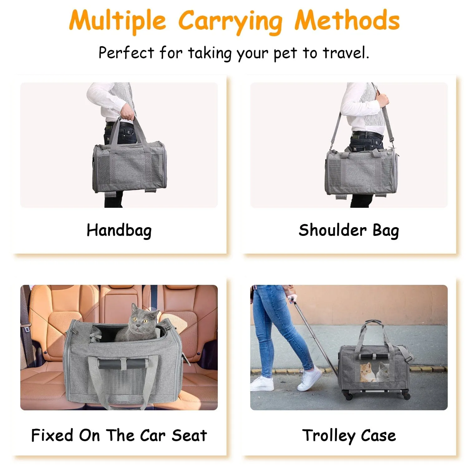 Airline Approved Rolling Pet Carrier with Telescopic Handle Shoulder Strap