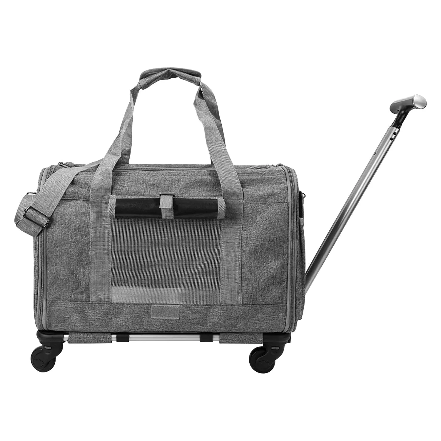 Airline Approved Rolling Pet Carrier with Telescopic Handle Shoulder Strap