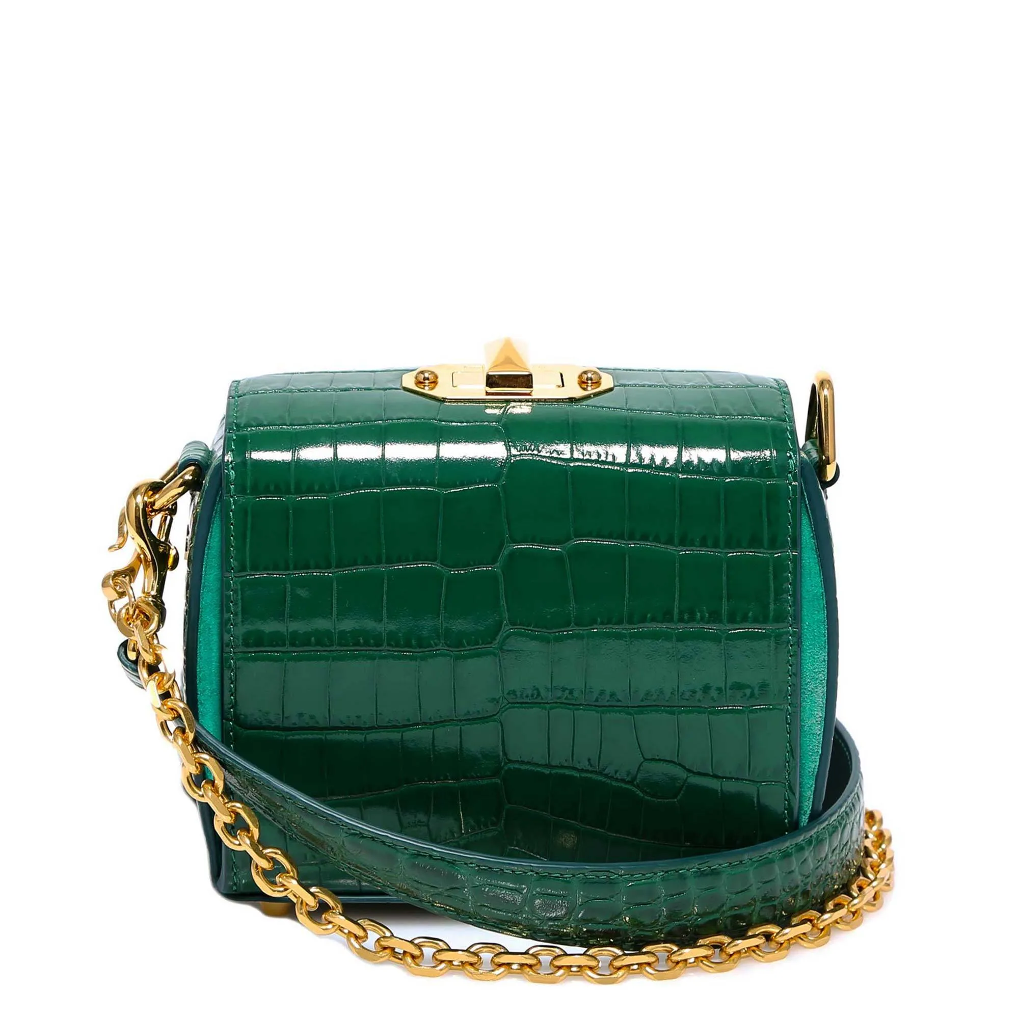 Alexander McQueen Crocodile Effect Foldover Top Shoulder Bag