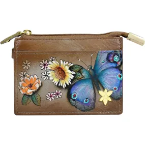 Anuschka Card Case Butterfly Blooms Bronze Leather