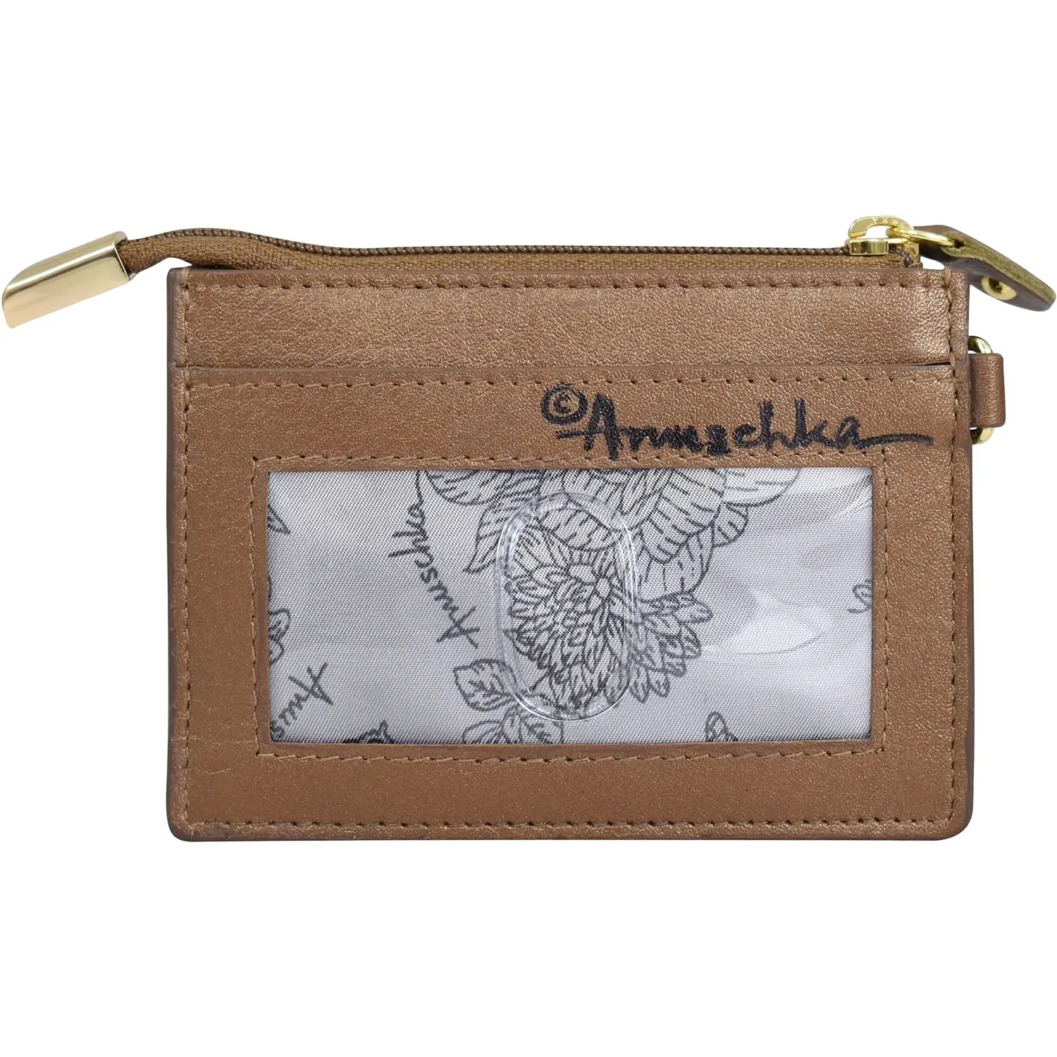 Anuschka Card Case Butterfly Blooms Bronze Leather