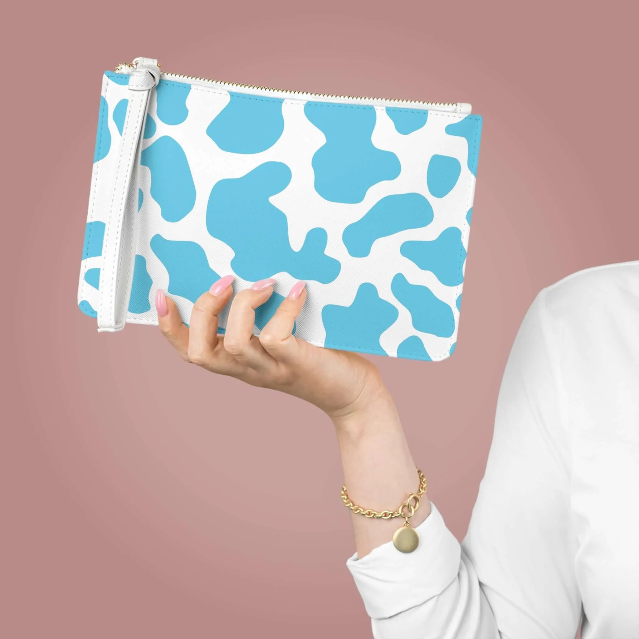 Aqua Cow print Clutch Bag