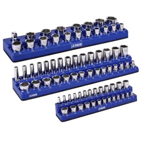 ARES 60036 - 3-Pack Blue Metric Magnetic Socket Organizer Set