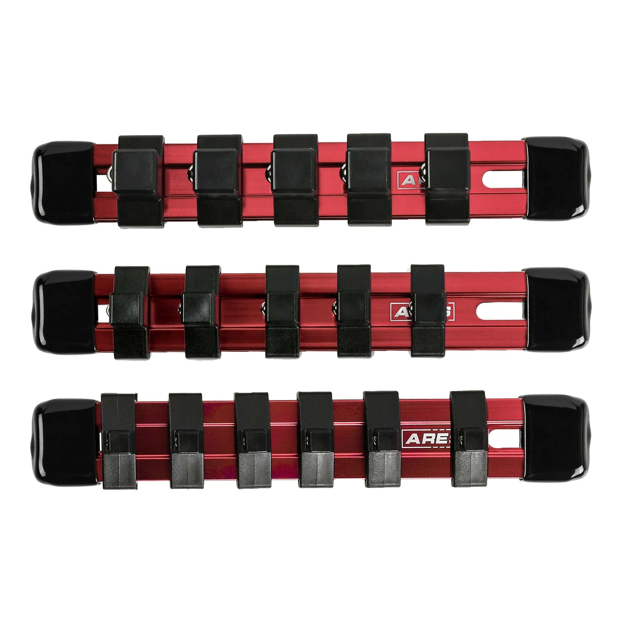 ARES 60072 - 3-Piece Red 6-Inch Aluminum Socket Rail Set