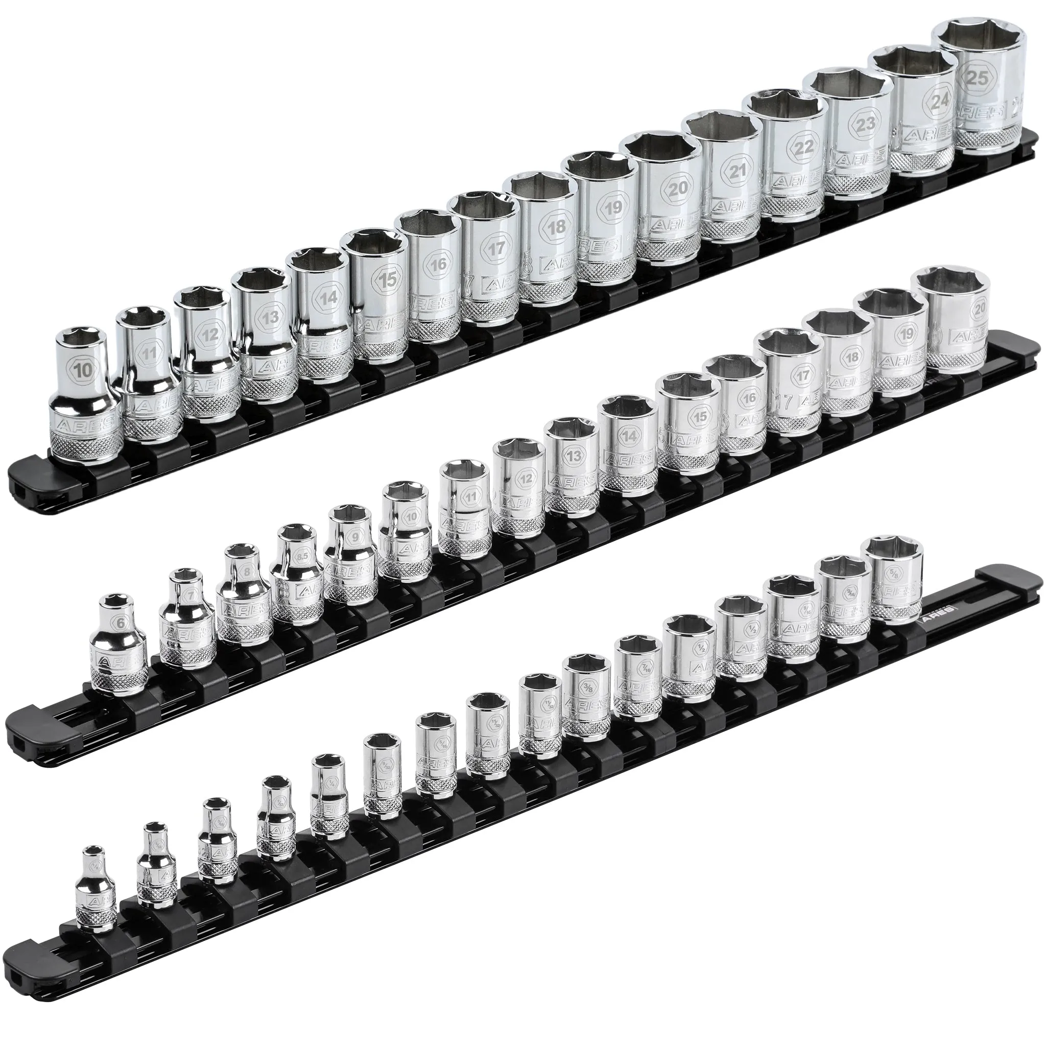 ARES 60123 - 3-Piece Black 17-Inch Aluminum Socket Rail Set with Locking End Caps