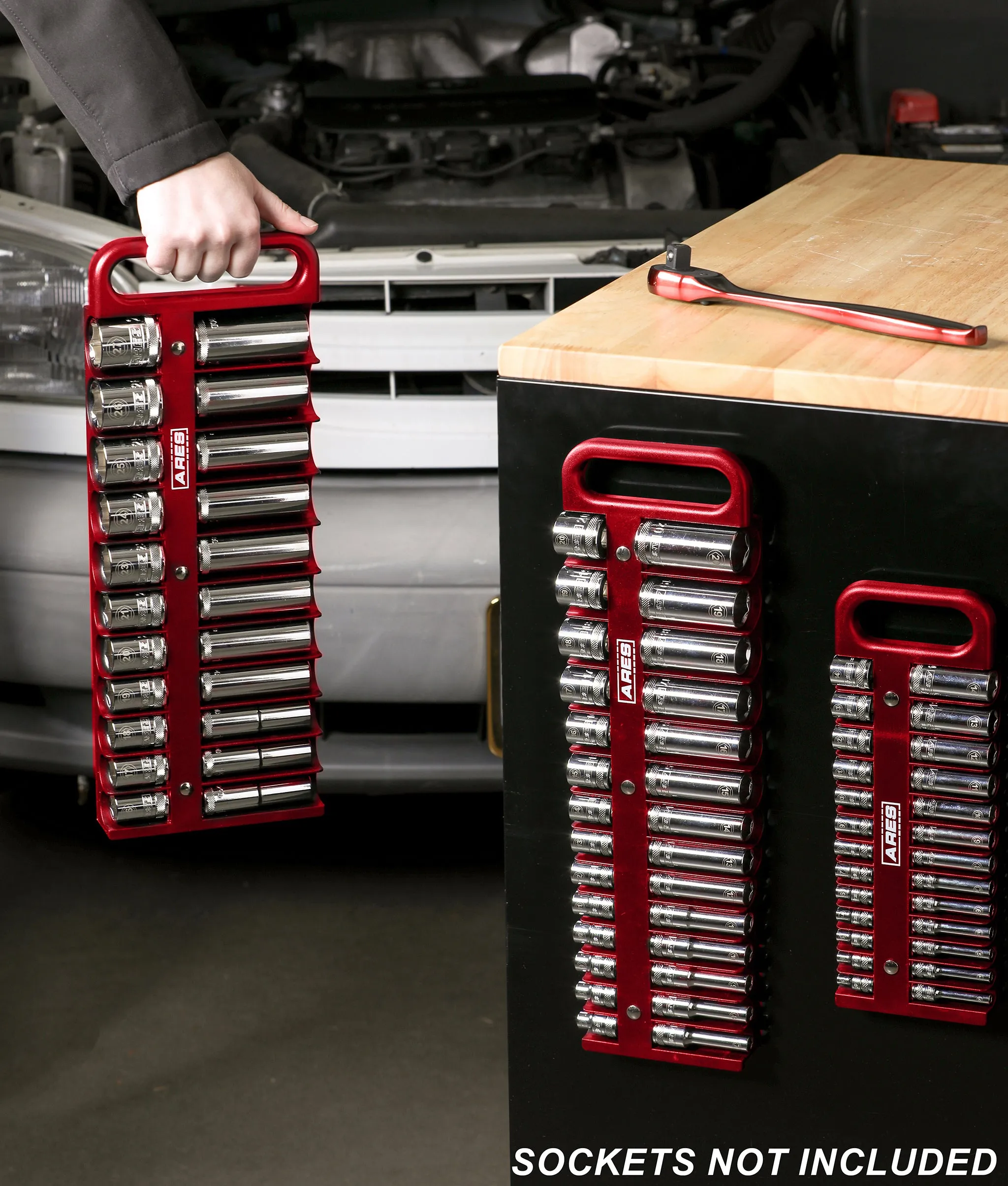 ARES 60161 - 3-Piece Red Magnetic Socket Holder Set