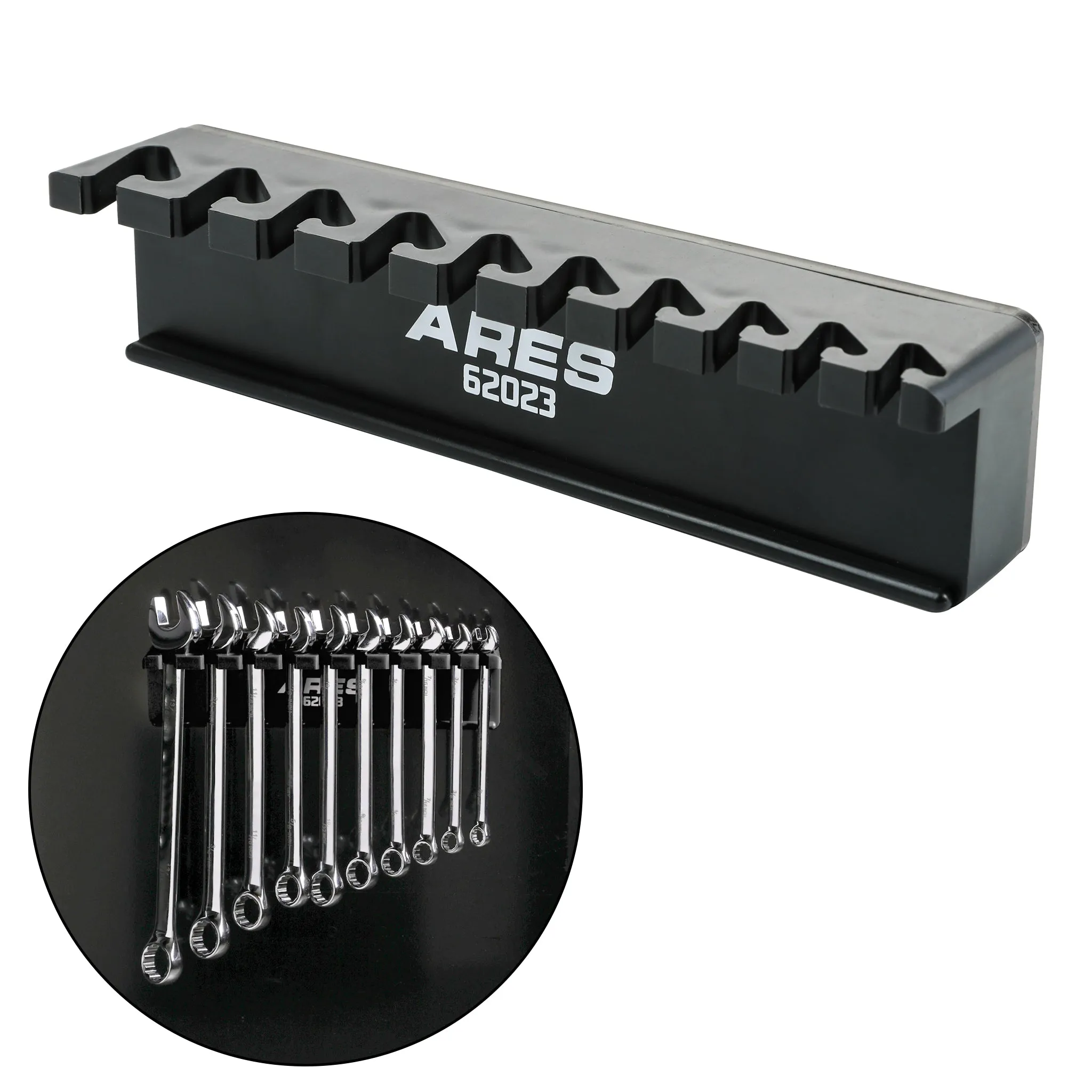 ARES 62023 - 10-Piece Black Magnetic Wrench Organizer