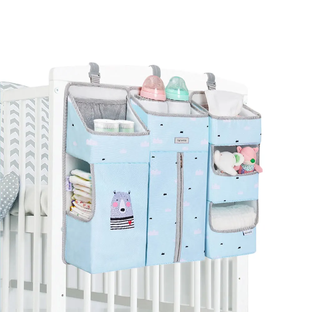 Baby Bedside Portable Crib Organizer - Blue