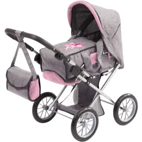 Bambolina Orlando Modern 3-in-1 Doll Pram - Fairy Design, Pink and Grey