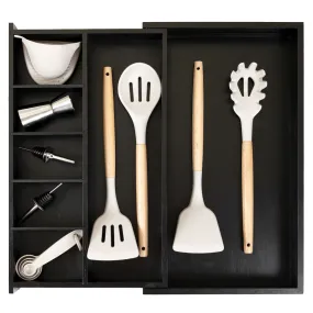 Bamboo Drawer Organizer for Utensils & Junk - Black Finish (Expands 10.5-19in)