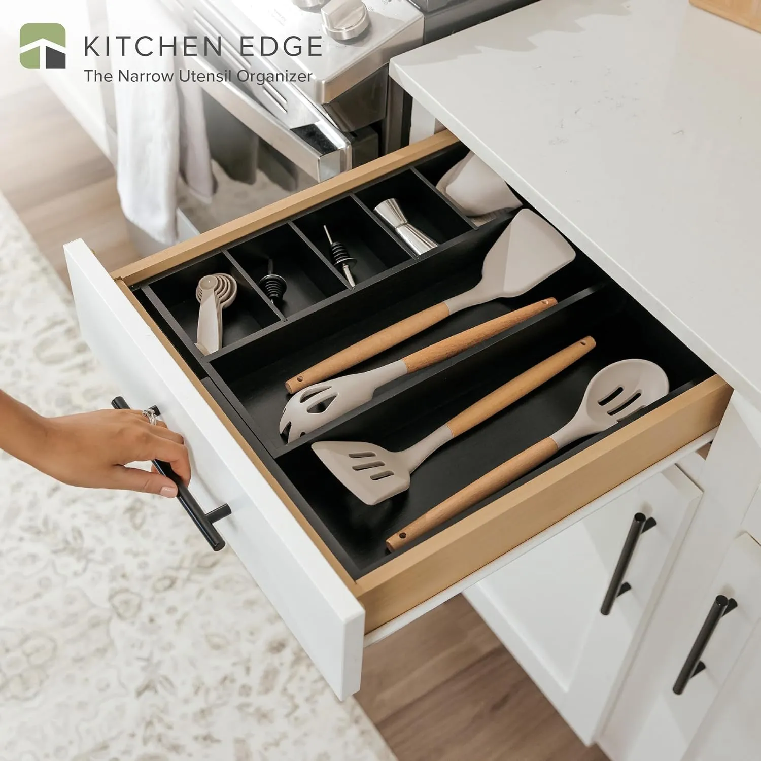 Bamboo Drawer Organizer for Utensils & Junk - Black Finish (Expands 10.5-19in)