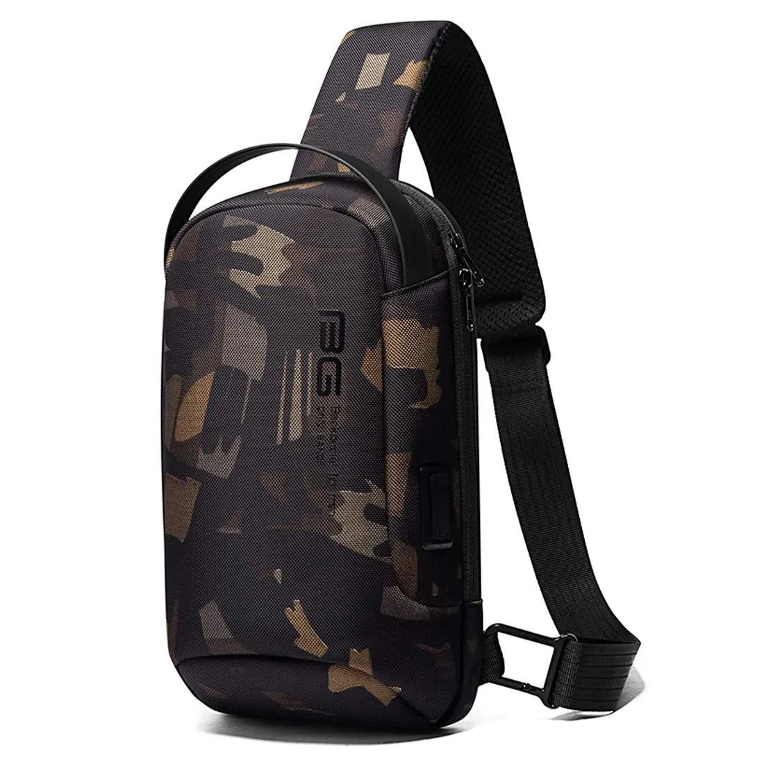 BANGE Unisex Polyester Travel Crossbody Sling Bag Chest Pack with USB Charging (Camouflage)