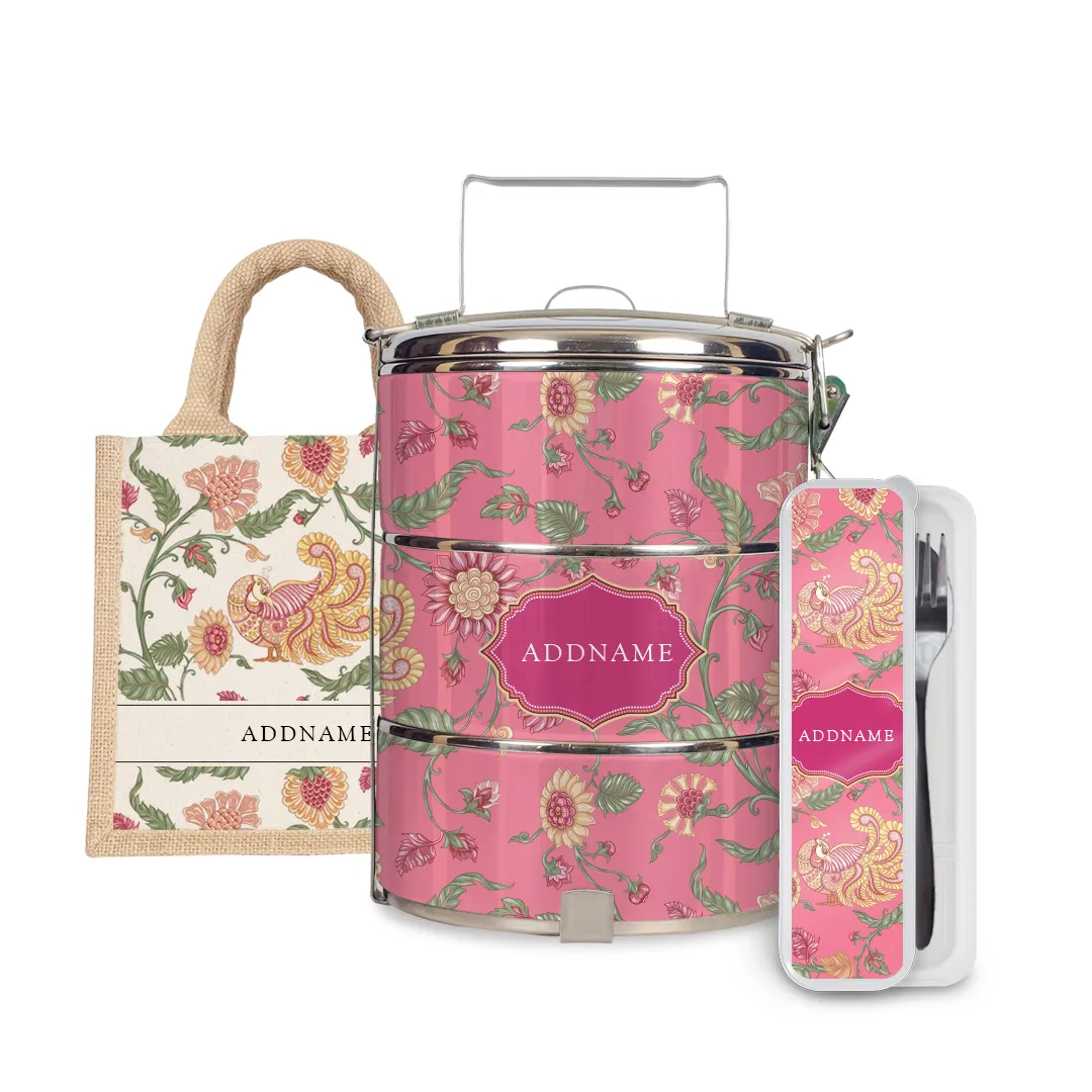 Batik Series - Cempaka Half Lining Lunch Bag, Tiffin Carrier and Cutlery Set