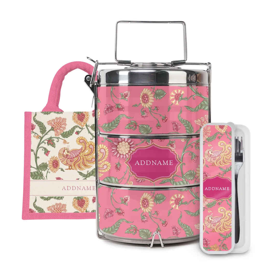 Batik Series - Cempaka Half Lining Lunch Bag, Tiffin Carrier and Cutlery Set