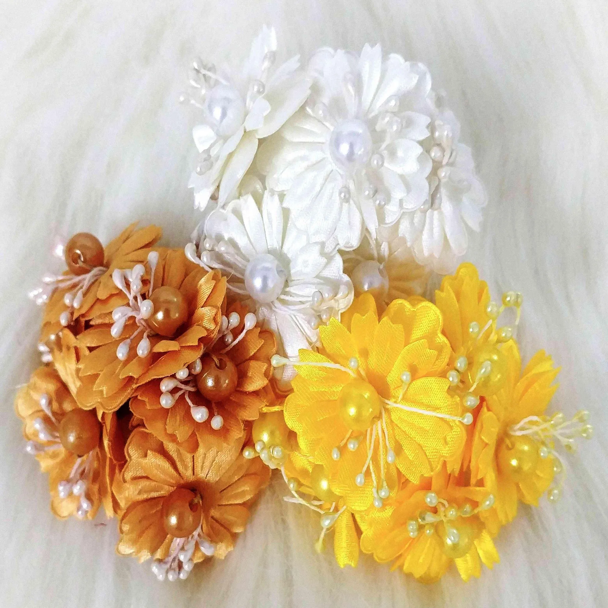 Beautiful Fabric Flowers with Pearl for DIY Craft, Trousseau Packing or Decoration - Design 12