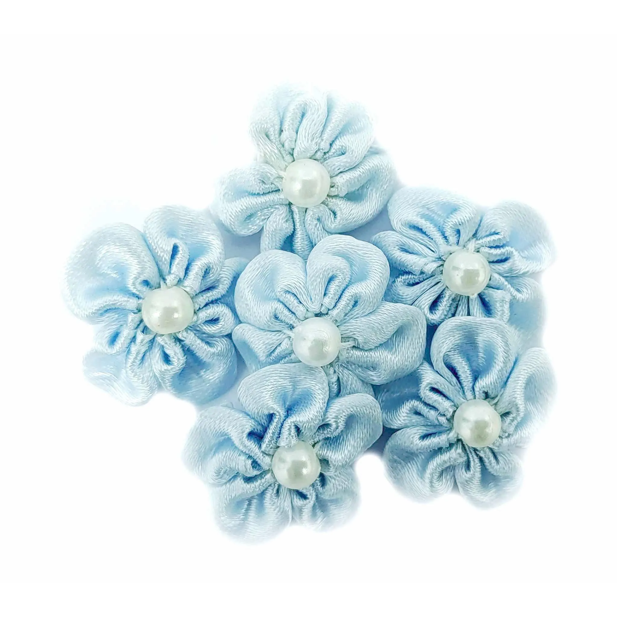 Beautiful Fabric Small Flowers with Pearl for DIY Craft, Trousseau Packing or Decoration - Design 42