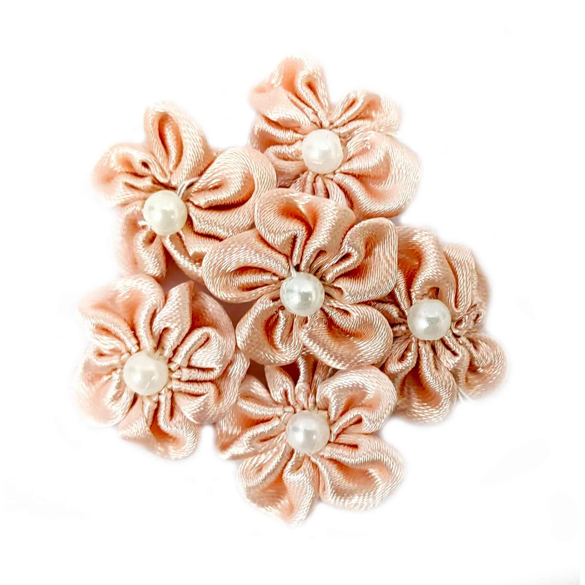 Beautiful Fabric Small Flowers with Pearl for DIY Craft, Trousseau Packing or Decoration - Design 42