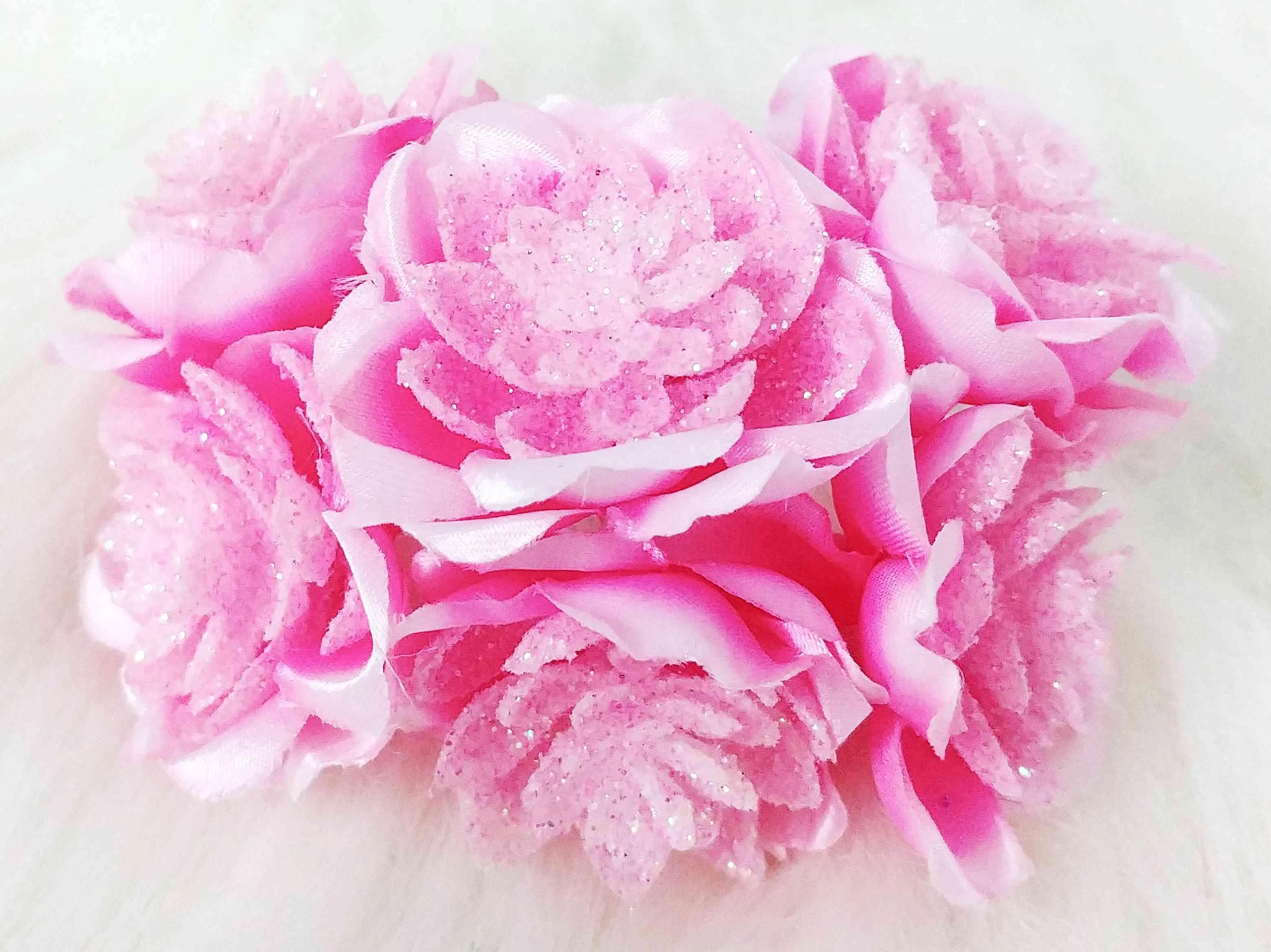 Beautiful Glittery Fabric Flowers for DIY Craft, Trousseau Packing or Decoration - Design 16