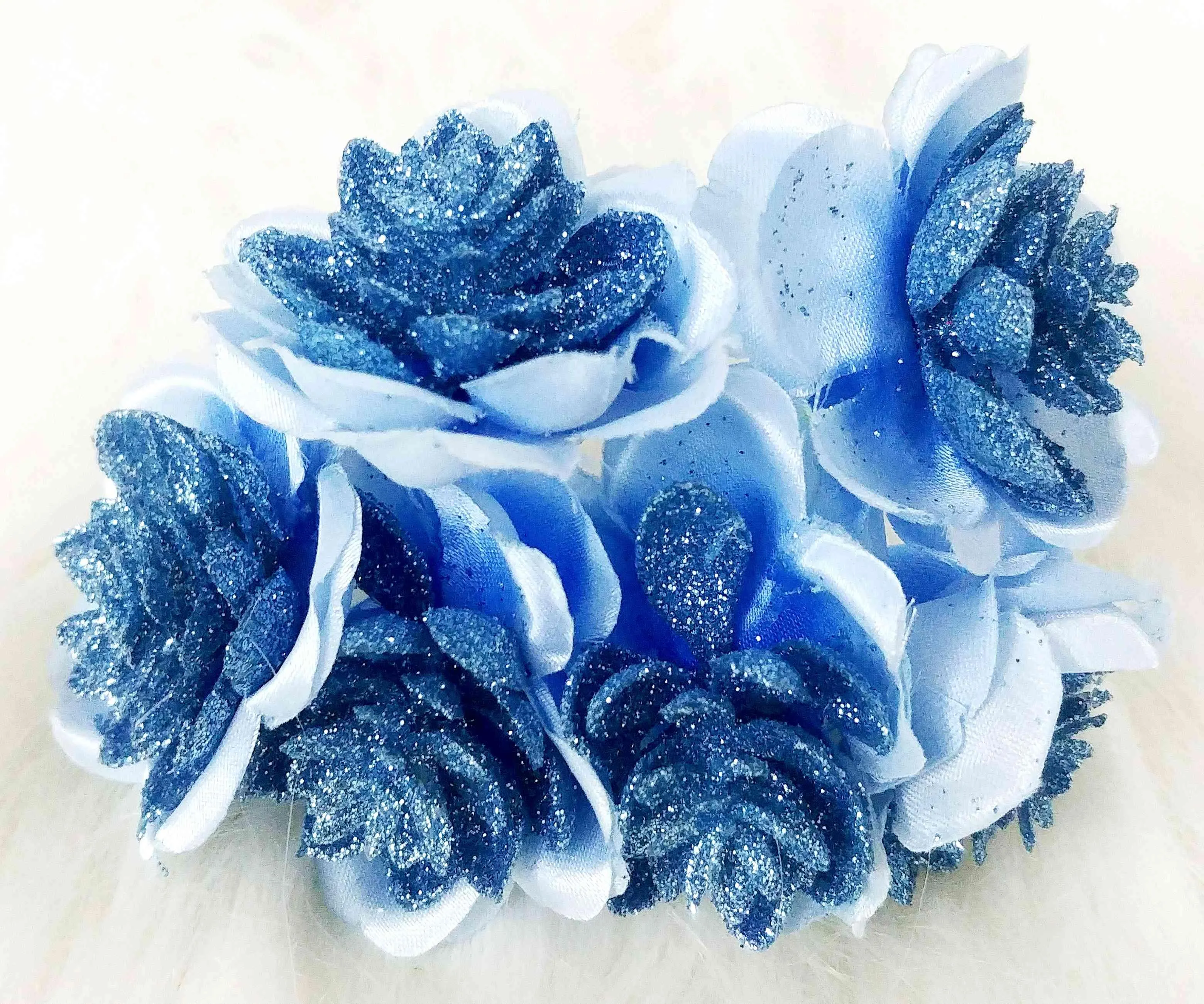 Beautiful Glittery Fabric Flowers for DIY Craft, Trousseau Packing or Decoration - Design 16