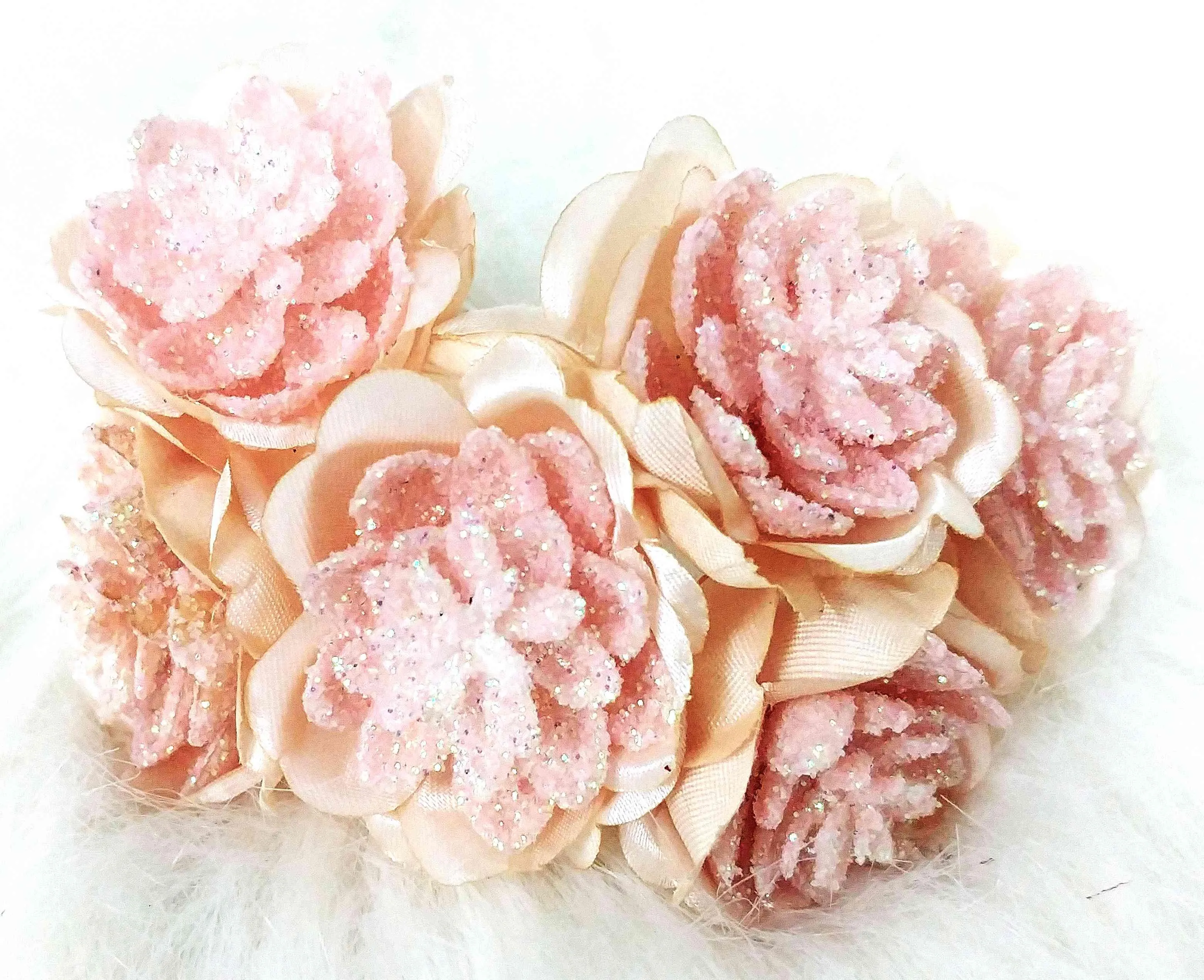 Beautiful Glittery Fabric Flowers for DIY Craft, Trousseau Packing or Decoration - Design 16