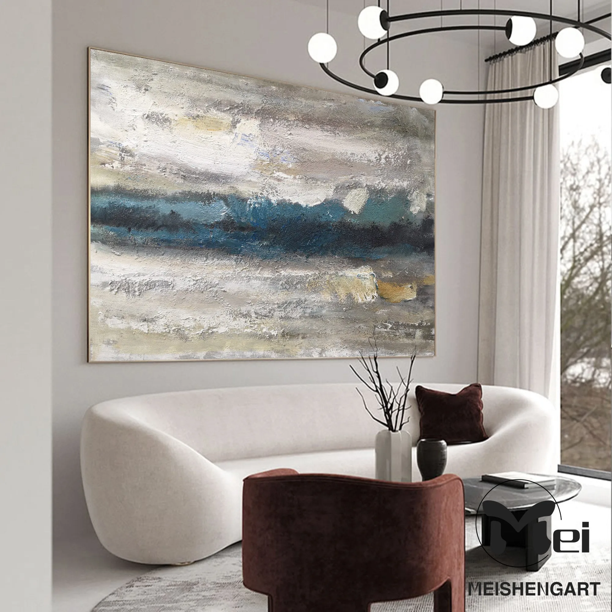 Beige and Blue Abstract Painting Heavy Texture Painting Living Room Kp023