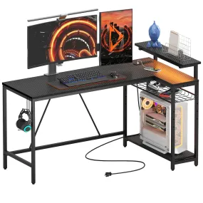 Bestier 58 Inch LED L-Shaped Gaming Desk with Shelves