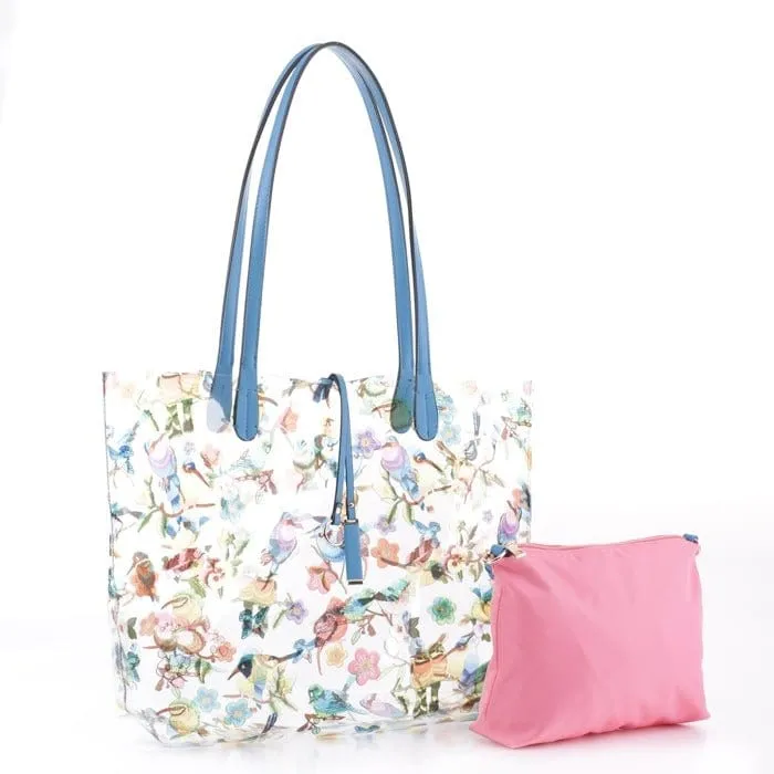 BJ5695S Spring Blue Bird Clear Plastic Tote Bag-in-a-Bag