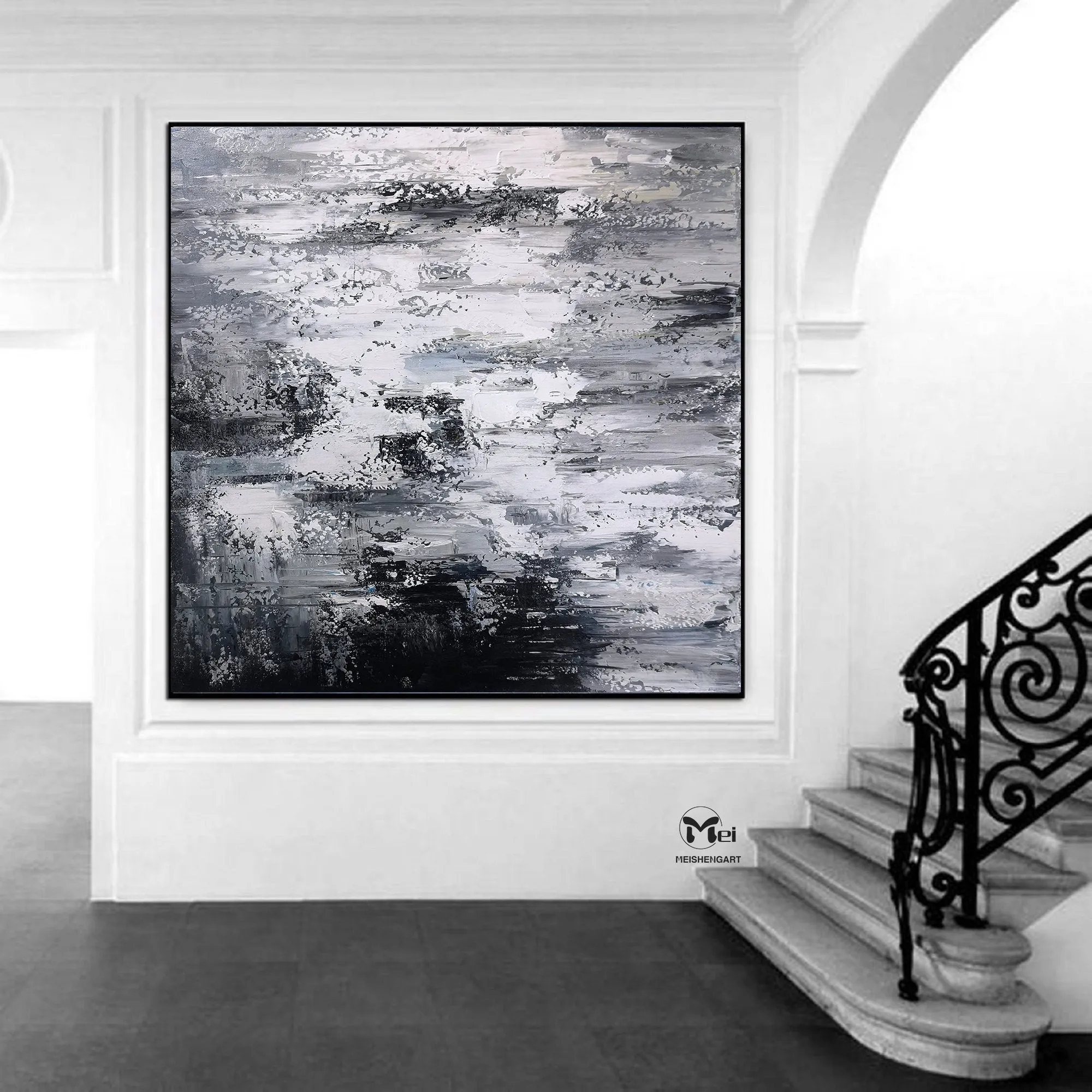 Black And White Abstract Painting 3D Texture Artwork For Living Room Ap112