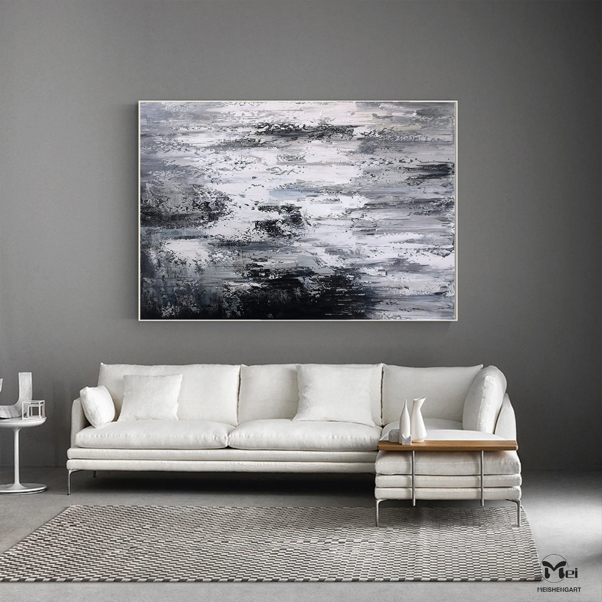 Black And White Abstract Painting 3D Texture Artwork For Living Room Ap112