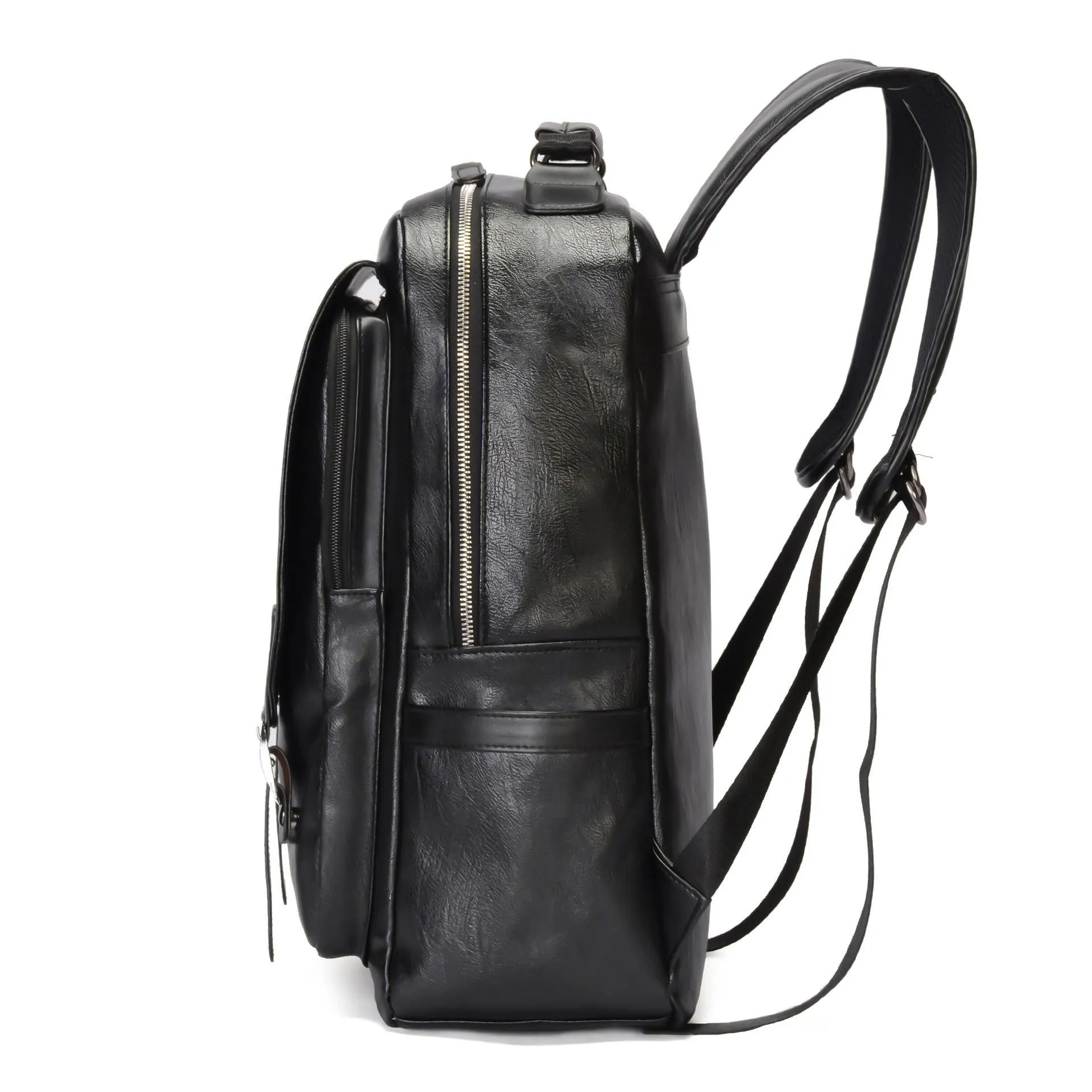 Black PU Leather Large-capacity Backpack