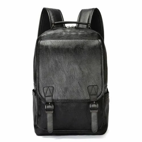 Black PU Leather Large-capacity Backpack