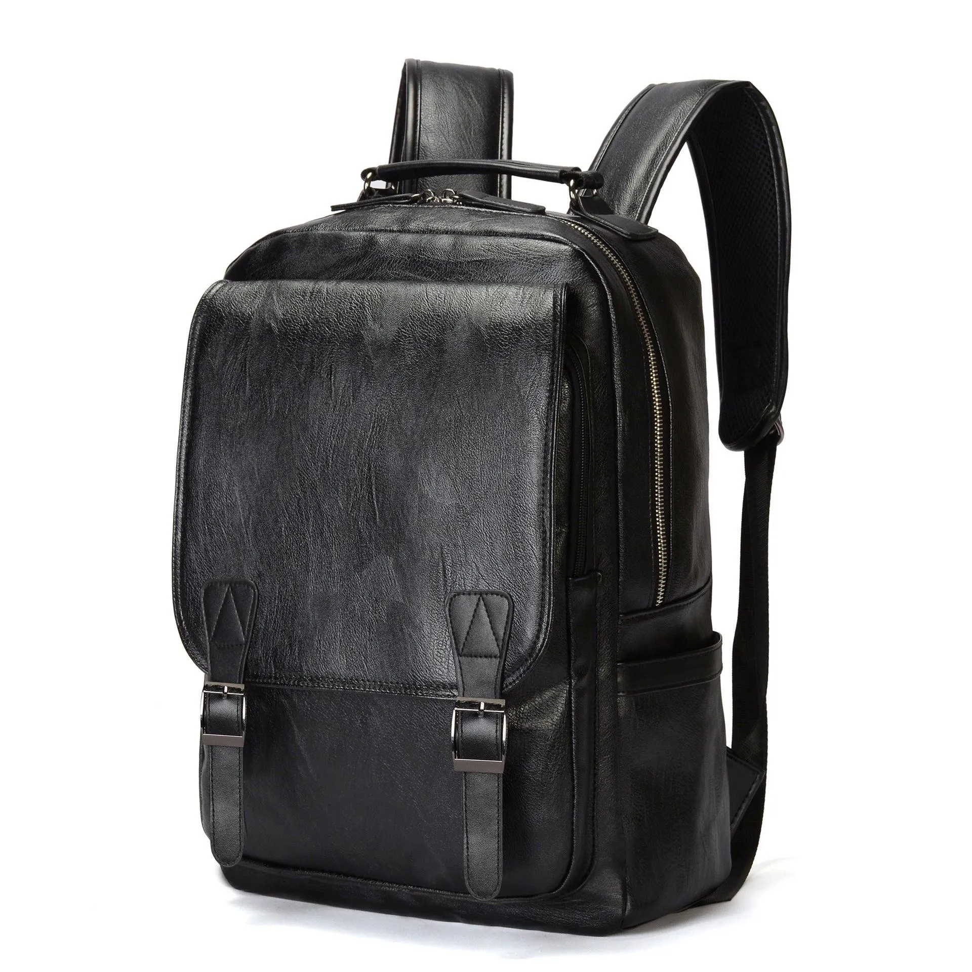 Black PU Leather Large-capacity Backpack