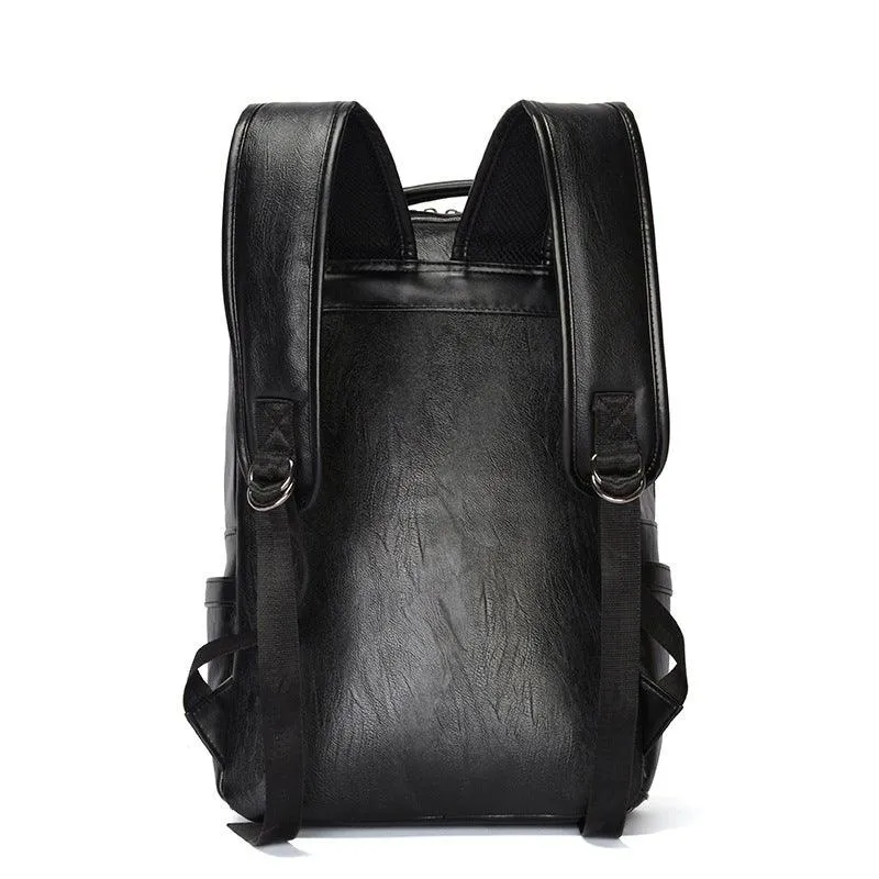 Black PU Leather Large-capacity Backpack