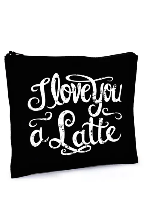 Black "I love you a Latte" Makeup Bag