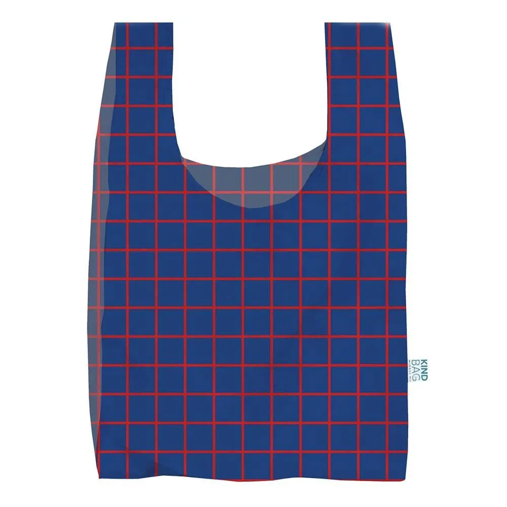 Blue & Red Grid Reusable Shopping Bag Made From 100% Recycled Plastic Bottles