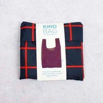 Blue & Red Grid Reusable Shopping Bag Made From 100% Recycled Plastic Bottles