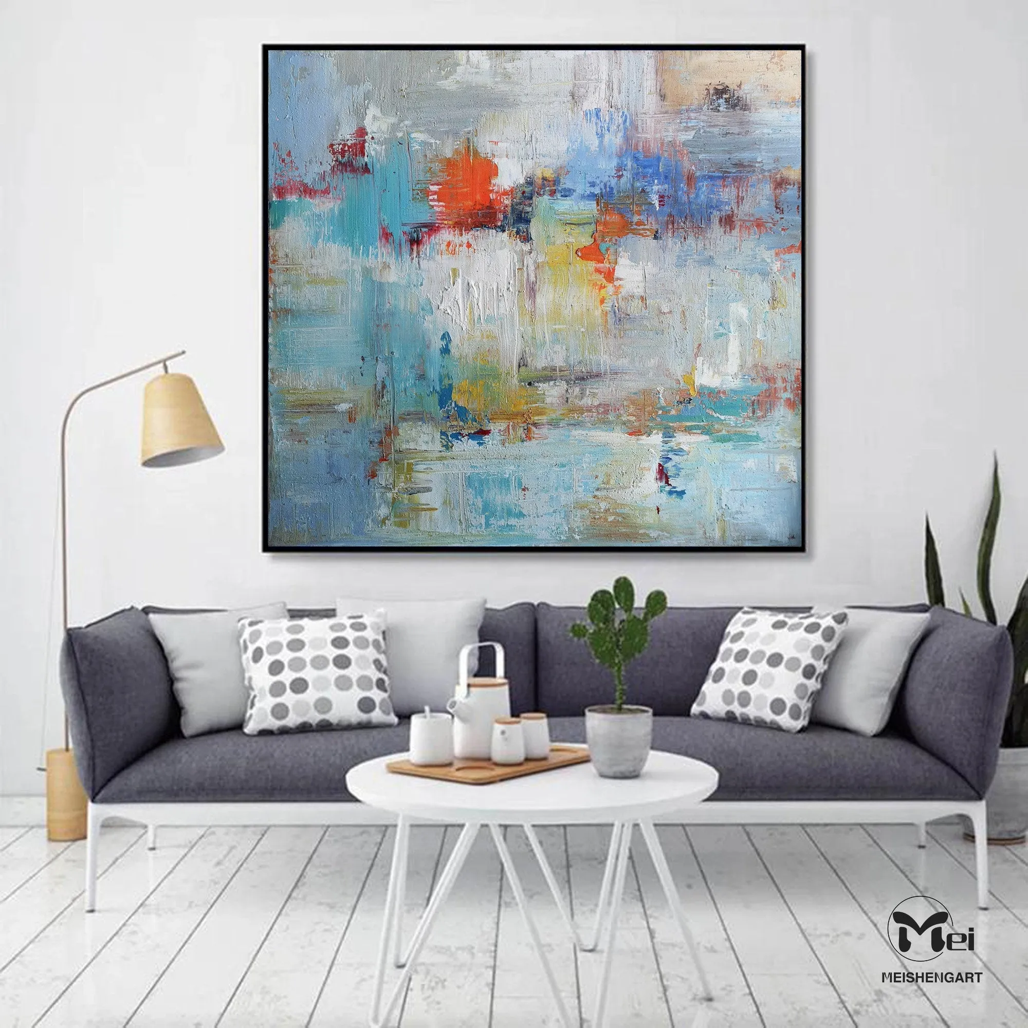 Blue and Grey Wall Art Heavy Texture Original Abstract Painting Kp002