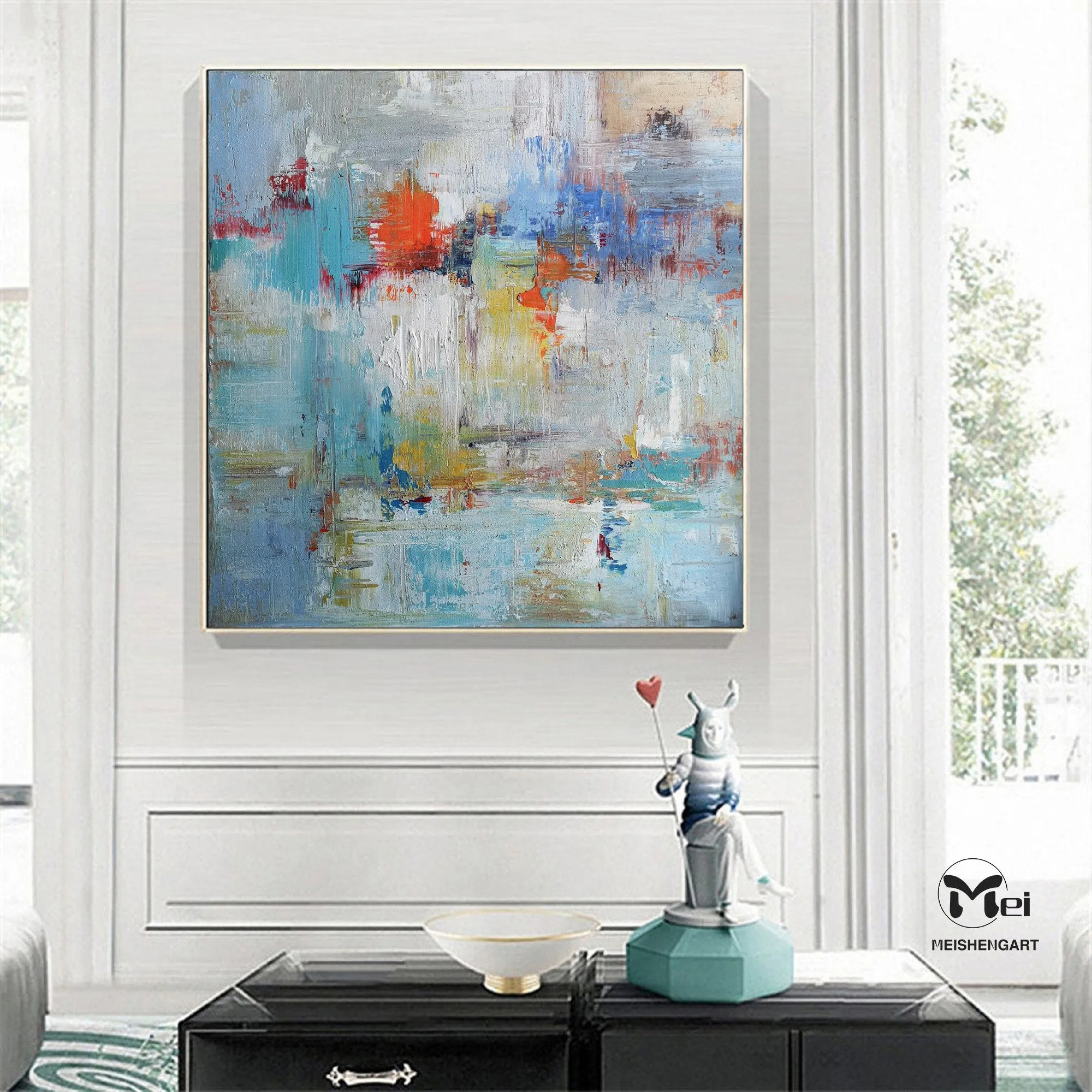 Blue and Grey Wall Art Heavy Texture Original Abstract Painting Kp002