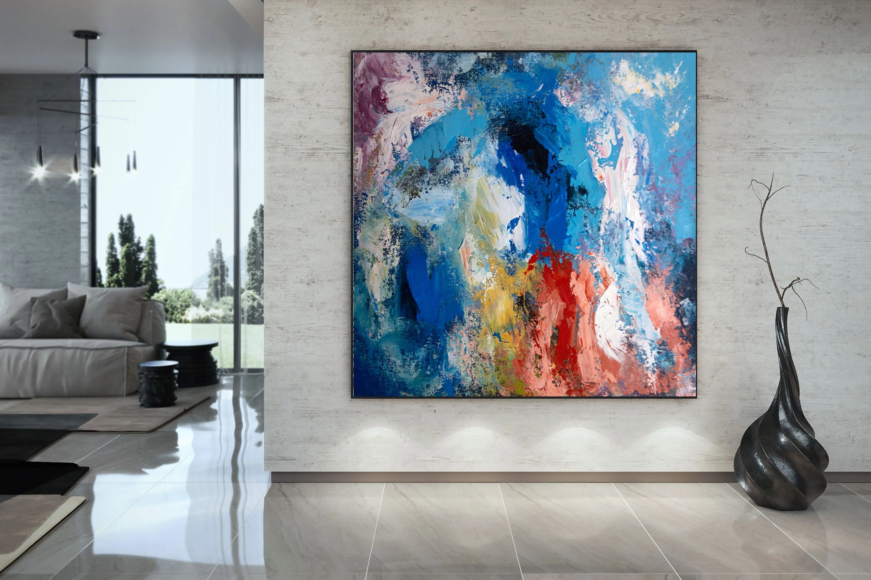 Blue Red Purple Original Abstract Painting Wall Art Texture Wall Art Dp016