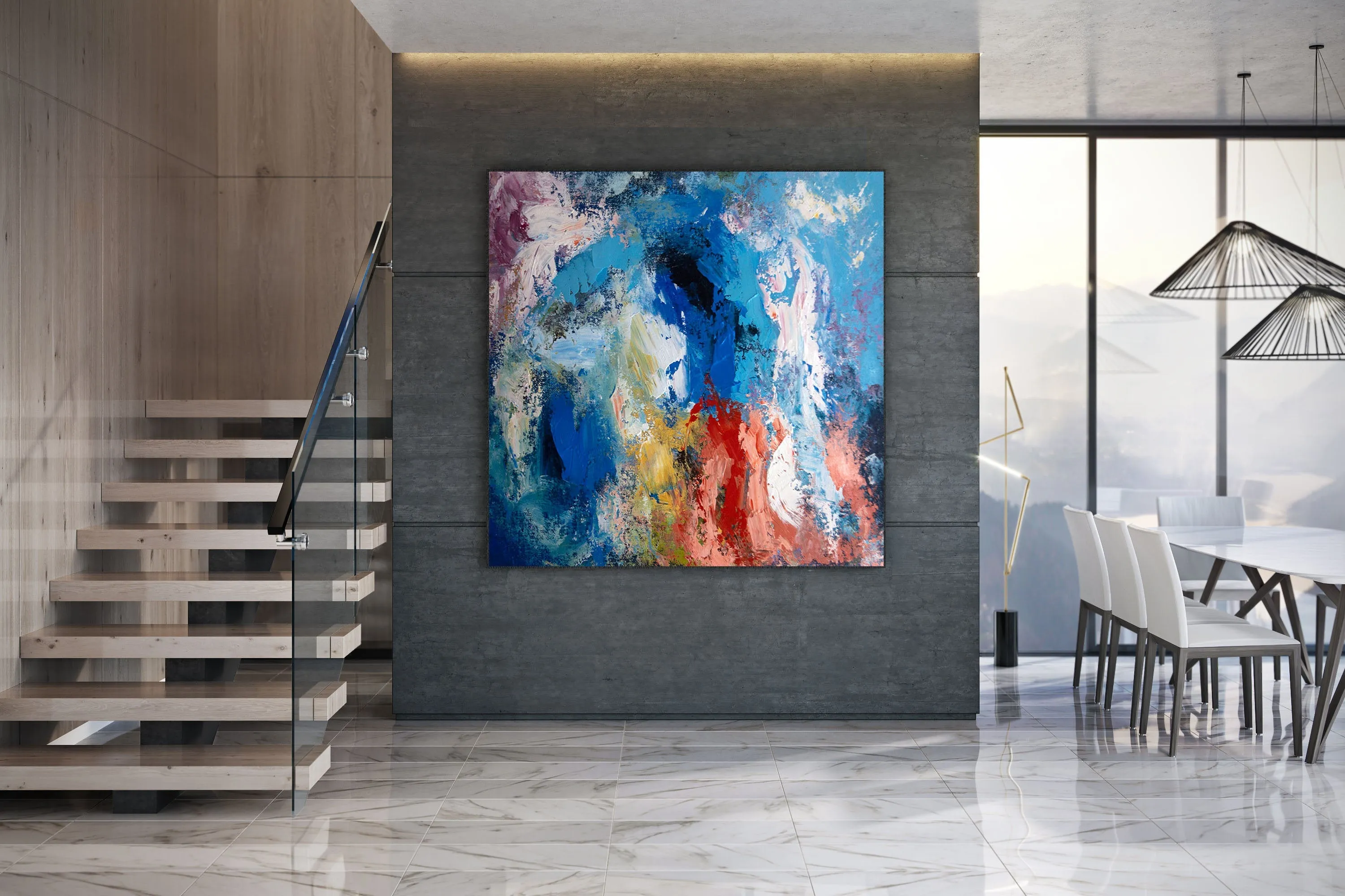 Blue Red Purple Original Abstract Painting Wall Art Texture Wall Art Dp016