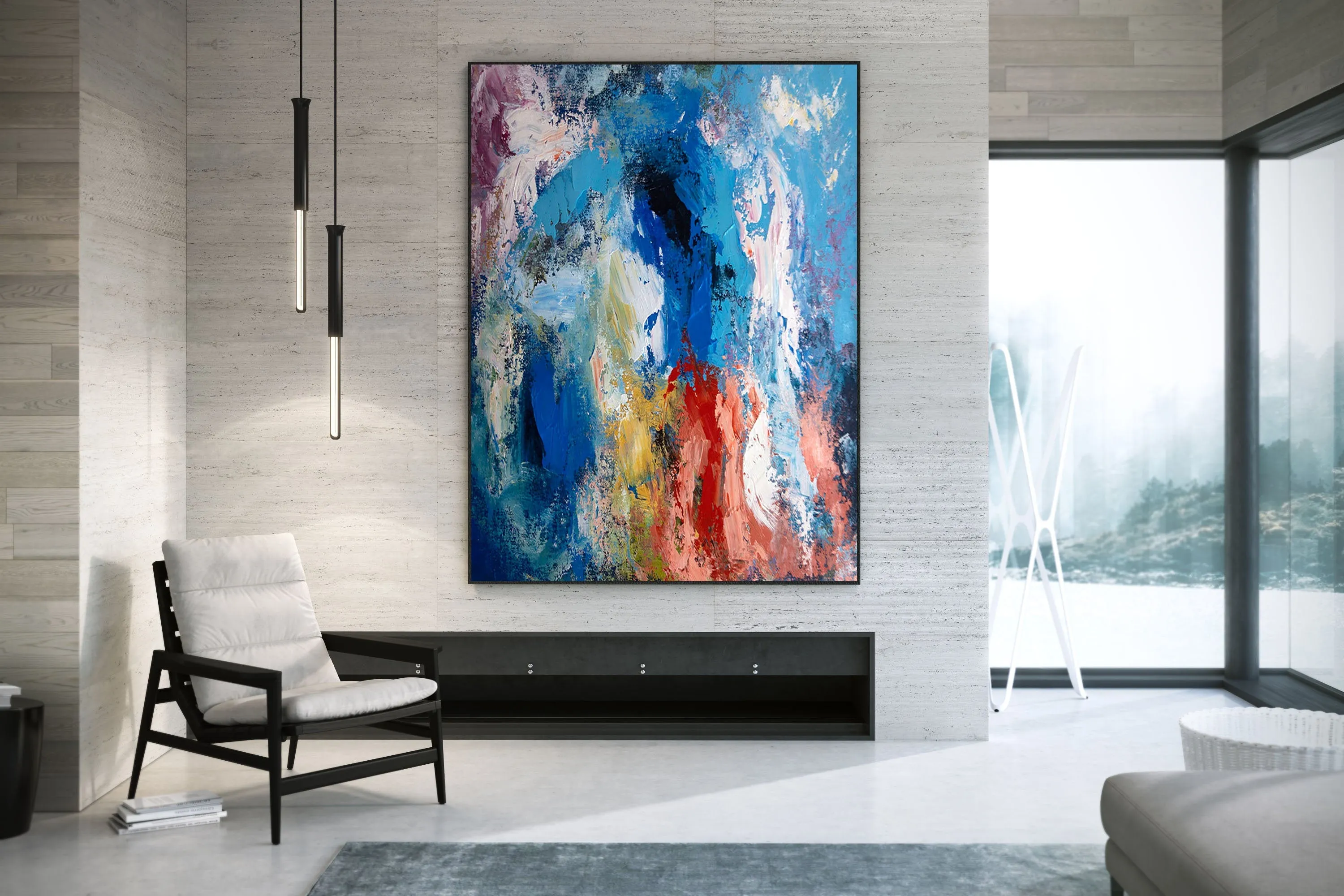 Blue Red Purple Original Abstract Painting Wall Art Texture Wall Art Dp016