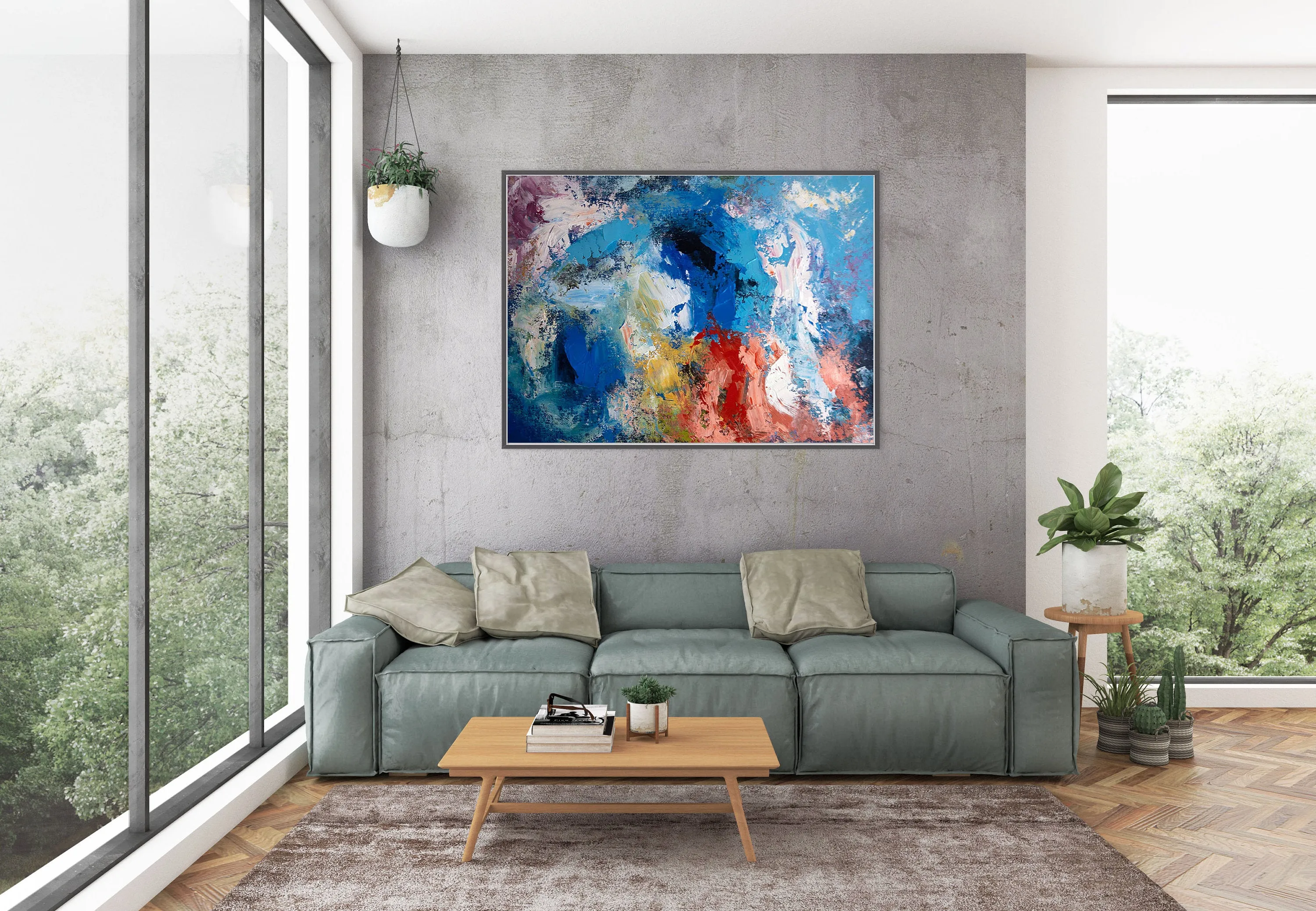 Blue Red Purple Original Abstract Painting Wall Art Texture Wall Art Dp016