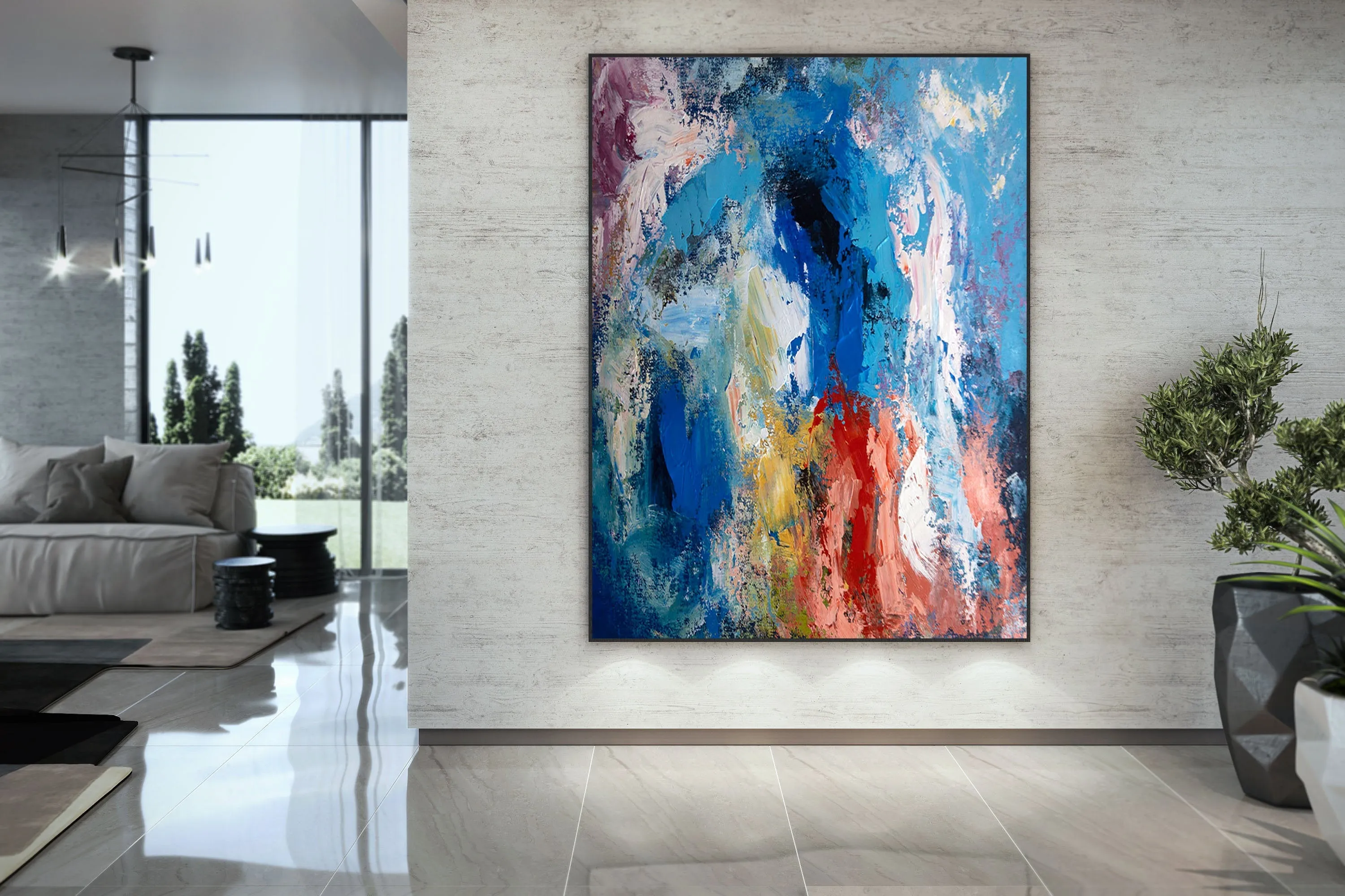 Blue Red Purple Original Abstract Painting Wall Art Texture Wall Art Dp016