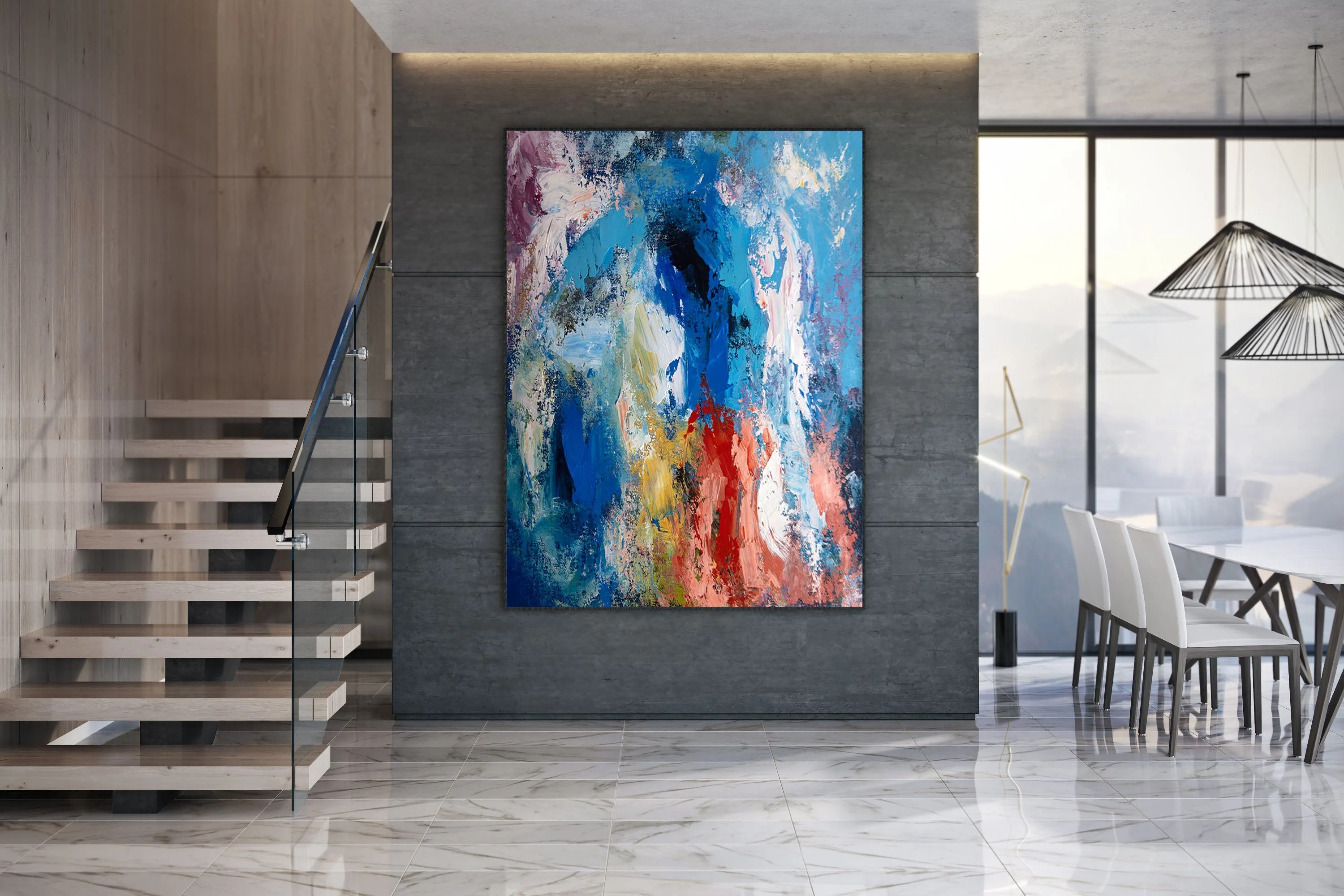 Blue Red Purple Original Abstract Painting Wall Art Texture Wall Art Dp016