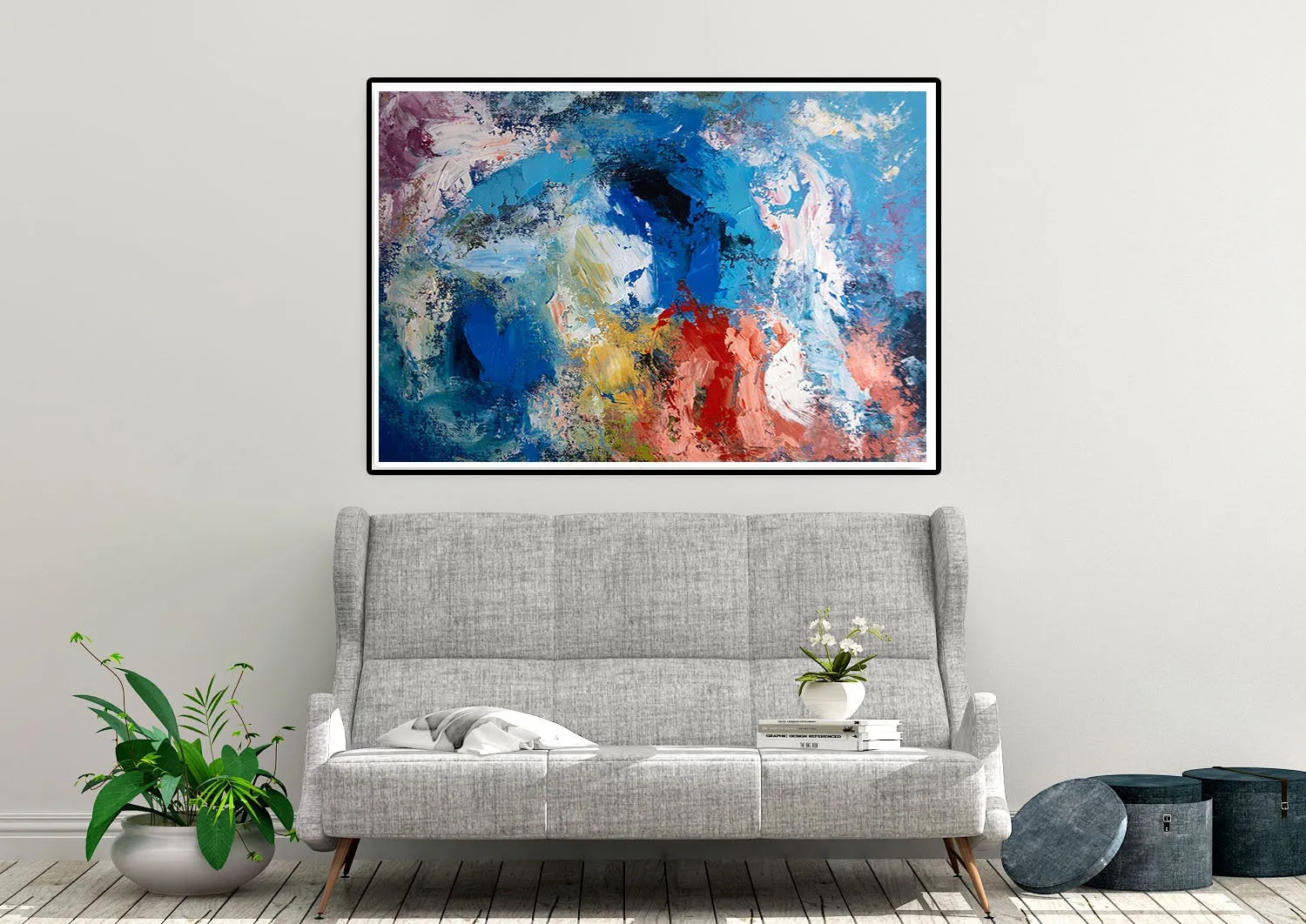 Blue Red Purple Original Abstract Painting Wall Art Texture Wall Art Dp016