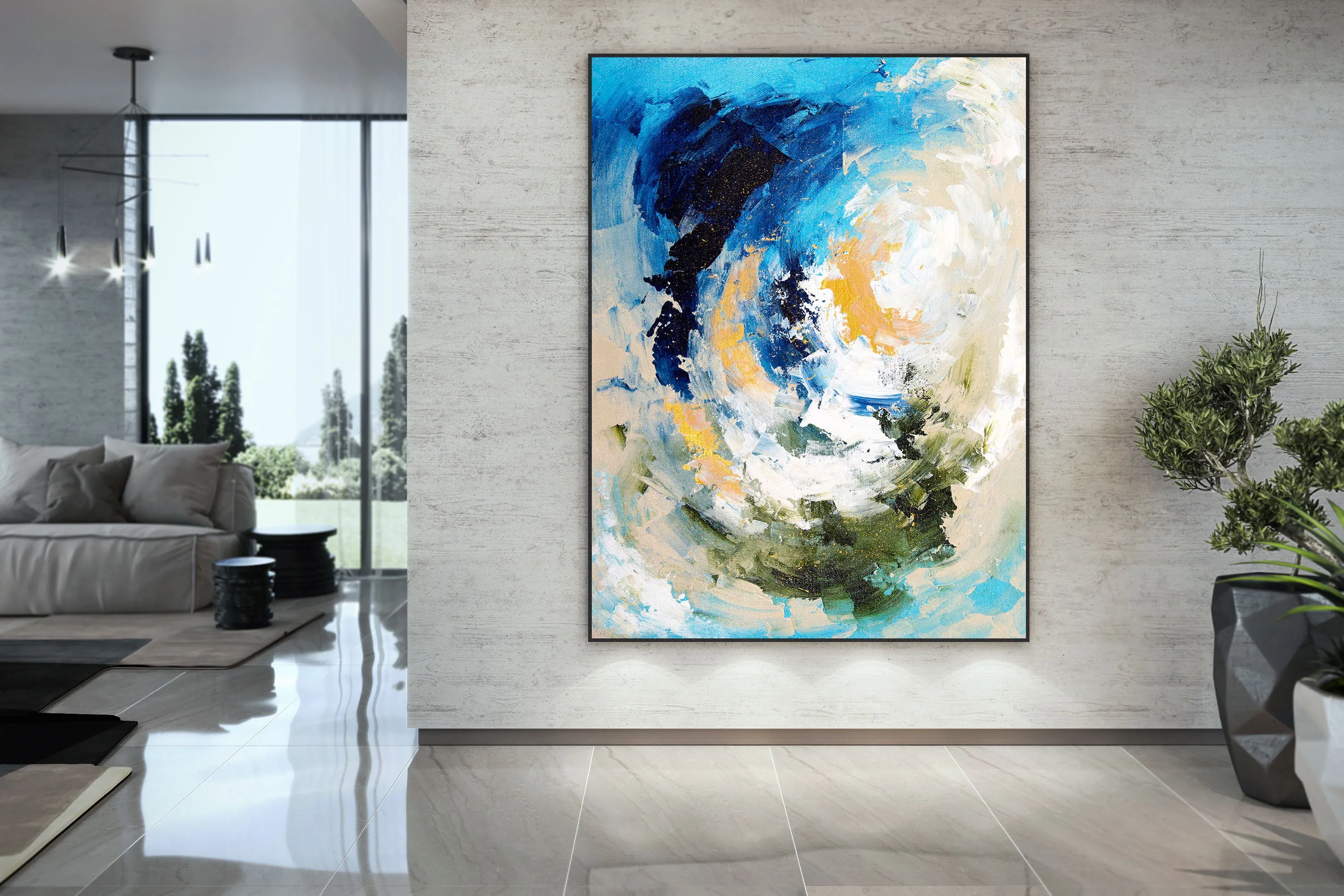 Blue White Gold Texture Wall Art Large Wall Art Modern Wall Painting Dp27